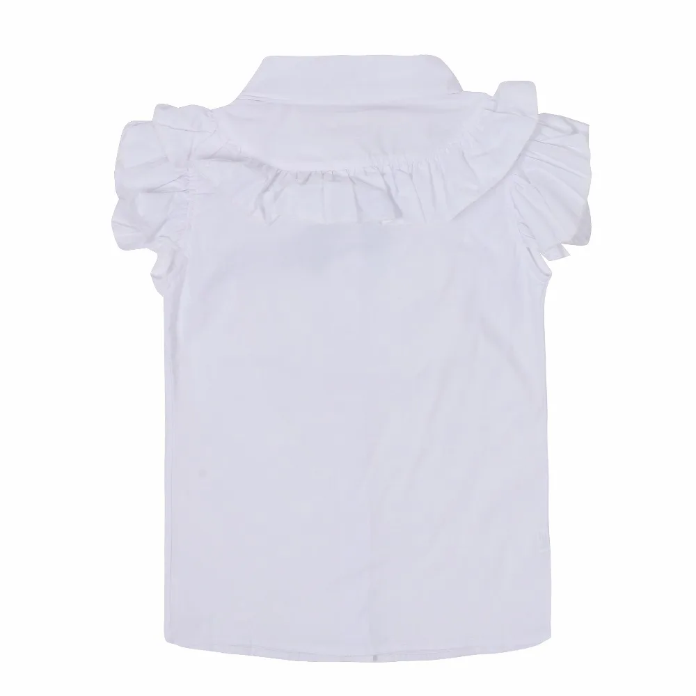 Летние белые блузки с рюшами на рукавах для девочек, школьная форма, хлопок, рубашки с отложным воротником, одежда для детей 4, 5, 7, 9, 11, 13, 14 лет