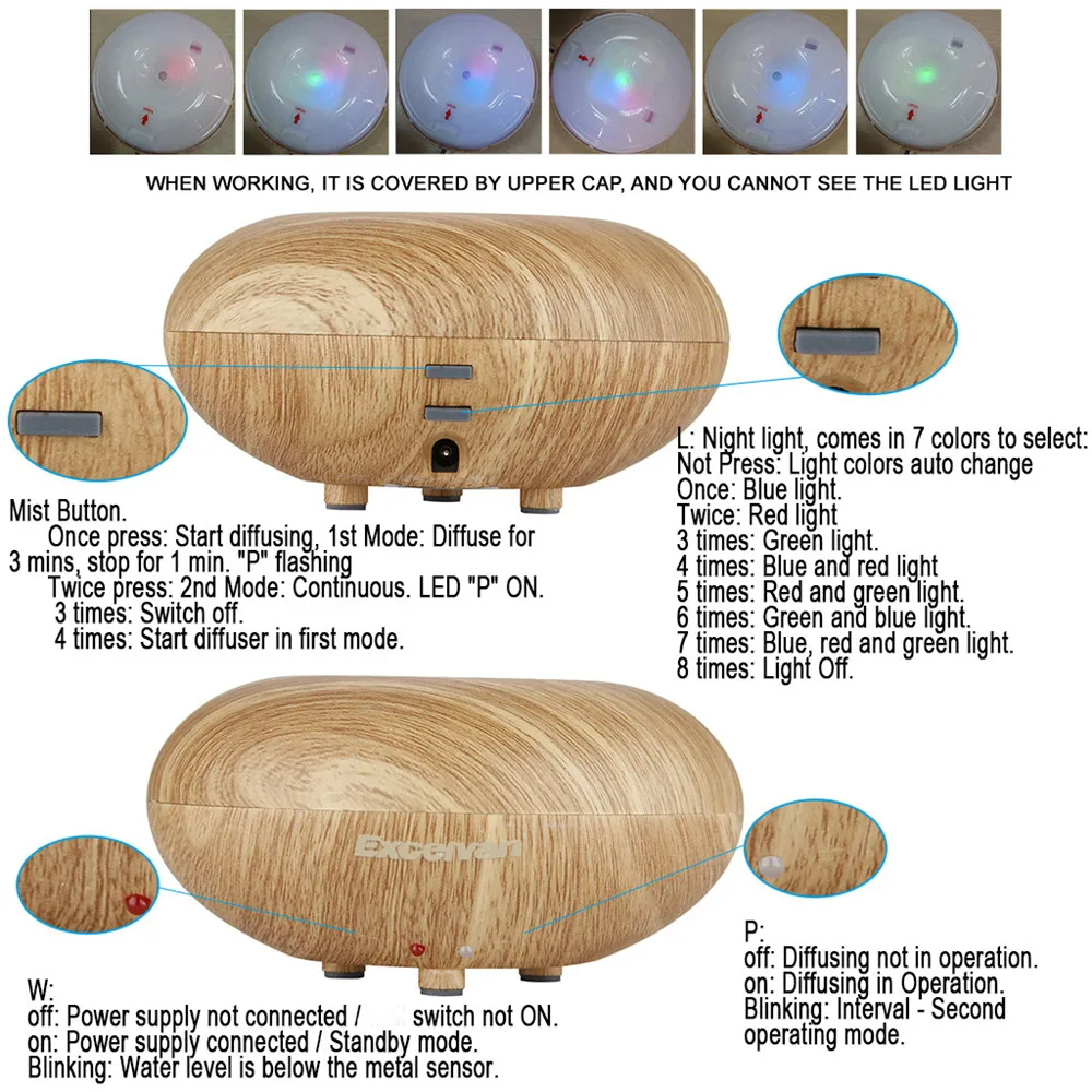 Excelvan Aroma Diffuser Ultrasonic Humidifier Air Mist Aromatherapy Purifier Light Woodgrain GX-03K Hot Sale4