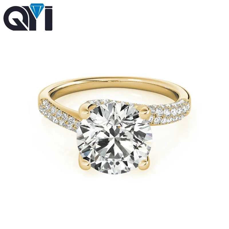 QYI luxury 14k Yellow gold Ring Luxury 2 Carat Round Cut Simulated Diamond Engagement Rings For Women Wedding Band | Украшения и