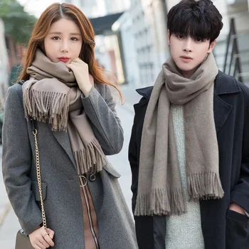 

2019 Autumn Winter Scarf For Women Men Solid Shawls and Wraps Female&Male Tassel Thick Warm Large Size Winter Scarves 180x65cm