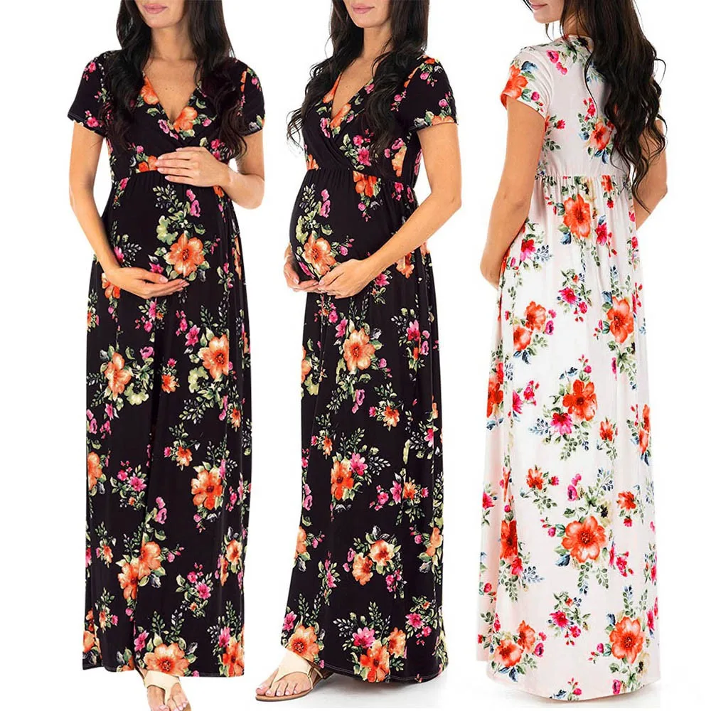 

Pregnant Womens Nursing Pregnancy Dress Floral Printing Maternity Long Dress maternity dresses for photo shoot Dropshipping Apr4