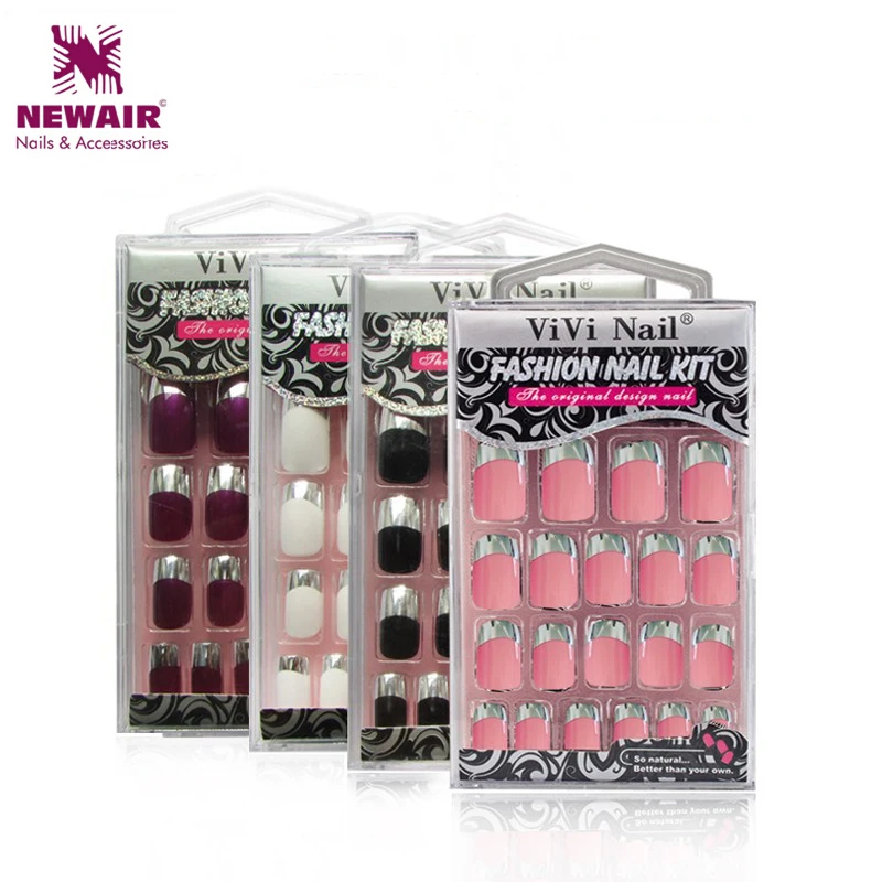 Classic French False Nails Full Cover Fashion Adhesive Metallic Fake