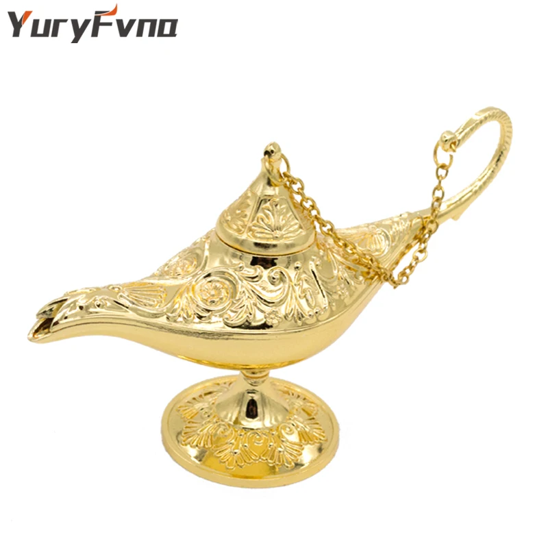 

YuryFvna 12cm Mini Metal Genie Magic Lamp Pot Retro Wishing Oil Lamp Fairy Tale Incense Burner Vintage Toy Home Decor Gift