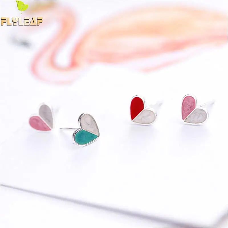 

Flyleaf 925 Sterling Silver Color Heart Stud Earrings For Women Prevent Allergy Personality Simple Fashion Jewellery
