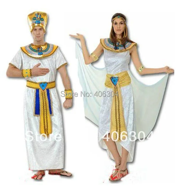 

Men women Halloween party clothes adult Egyptian India Queen prince couple costume set dress headband waistband wrist sleev