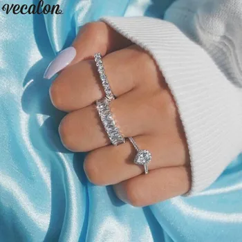 

Vecalon Eternity Wedding bands Promise Ring 925 sterling silver AAAAA Zircon Cz Engagement rings for women men Finger Jewelry