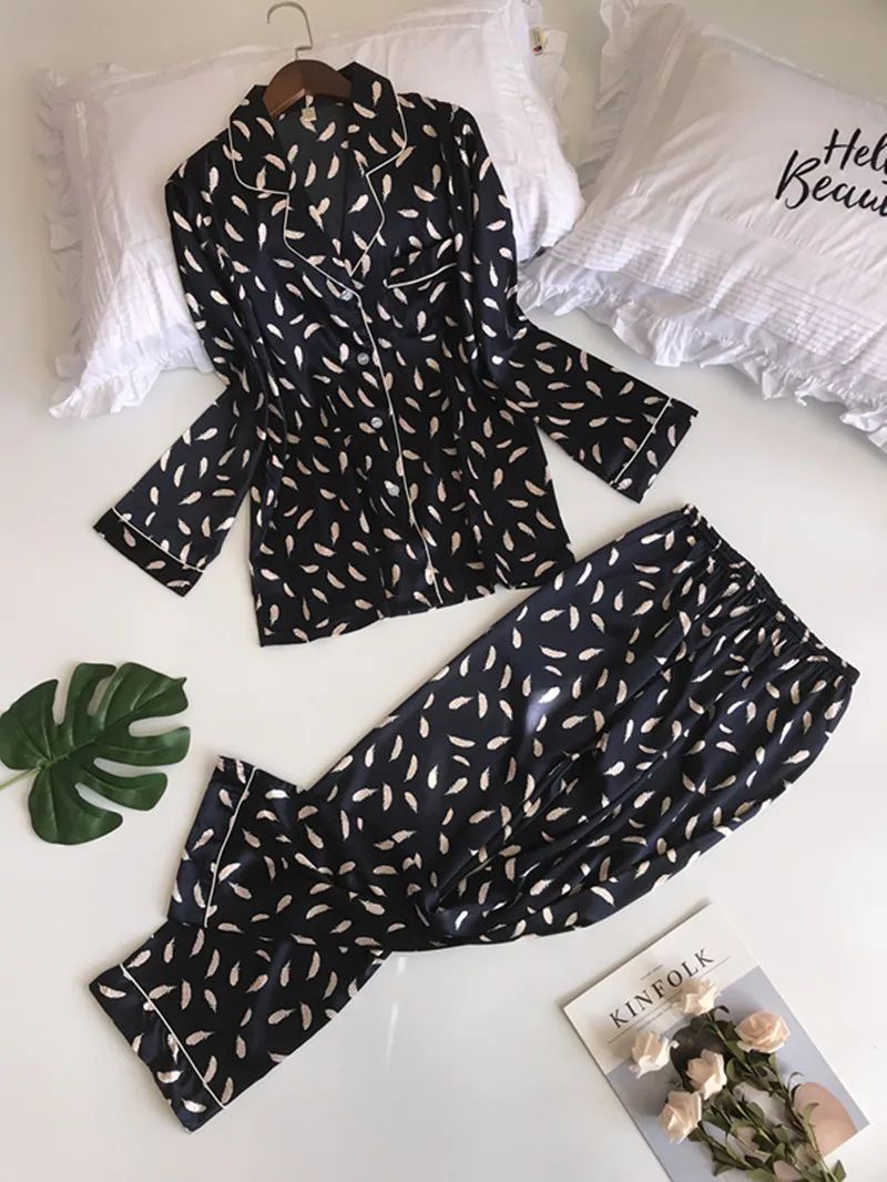 Пижамы Новинка 2018 года осень зима Pijama шелковые пижамы с длинным рукавом наборы
