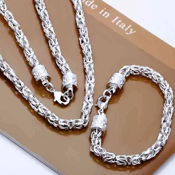 

Wholesale 925 pure silver plated jewelry Set,Dragon Chain Necklace/Bracelet,Mens Jewelry joyas de plata Free shipping
