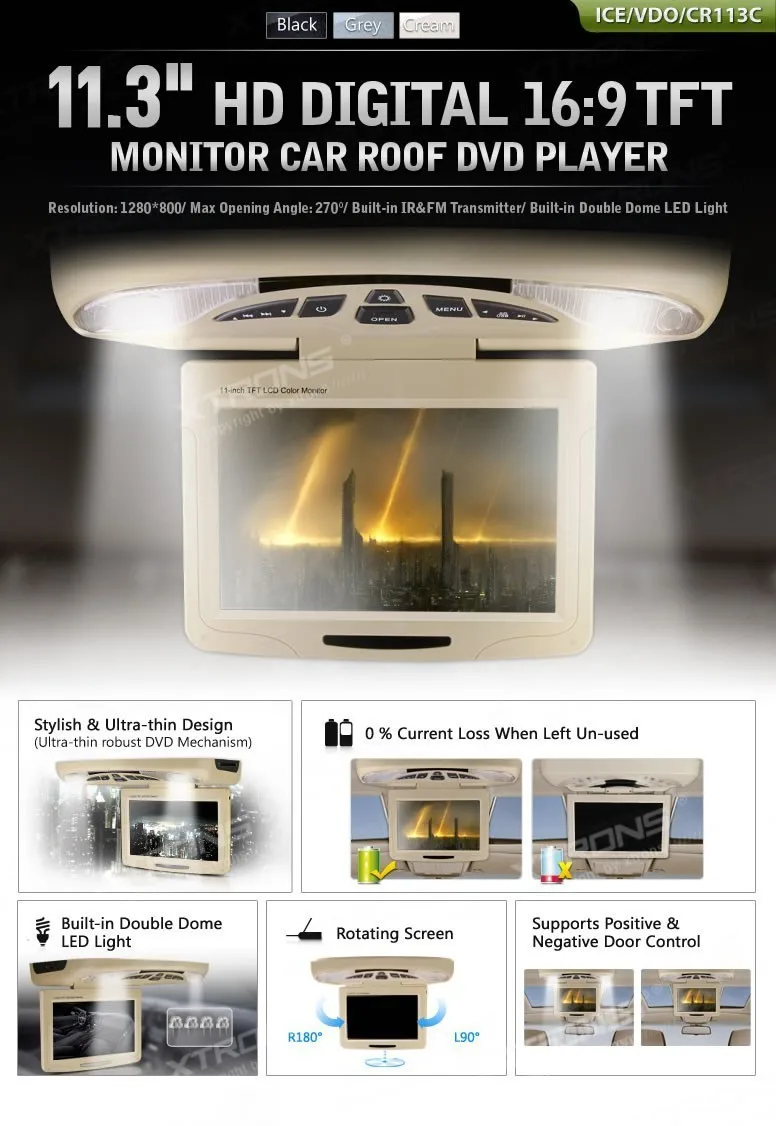 Best XTRONS Beige11.3"Digital car Monitor Flip down Car Roof DVD Player Overhead car Ceiling Monitor USB FM Game Disc +2 IR Headphone 1