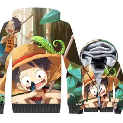 Луффи куртки для мужчин Японии аниме одна деталь 3D толстовки Толстовка Harajuku зимние толстые Sir крокодил флис пиратский король пальто