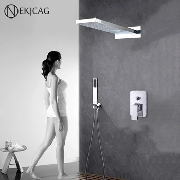

Luxury 22" 3 Functions Shower Faucet Set Chrome Waterfall and Rain Shower Faucet 3 Ways Valve Mixer Tap Hand Shower Combo