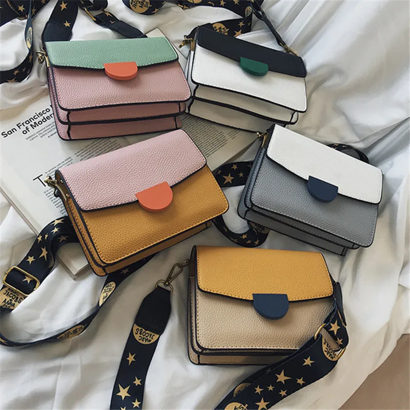 

Brand Originality Design Korean Version Baitie Shoulder Slant Bag Coloured Wide Shoulder Belt Square Bag Female Square Bag
