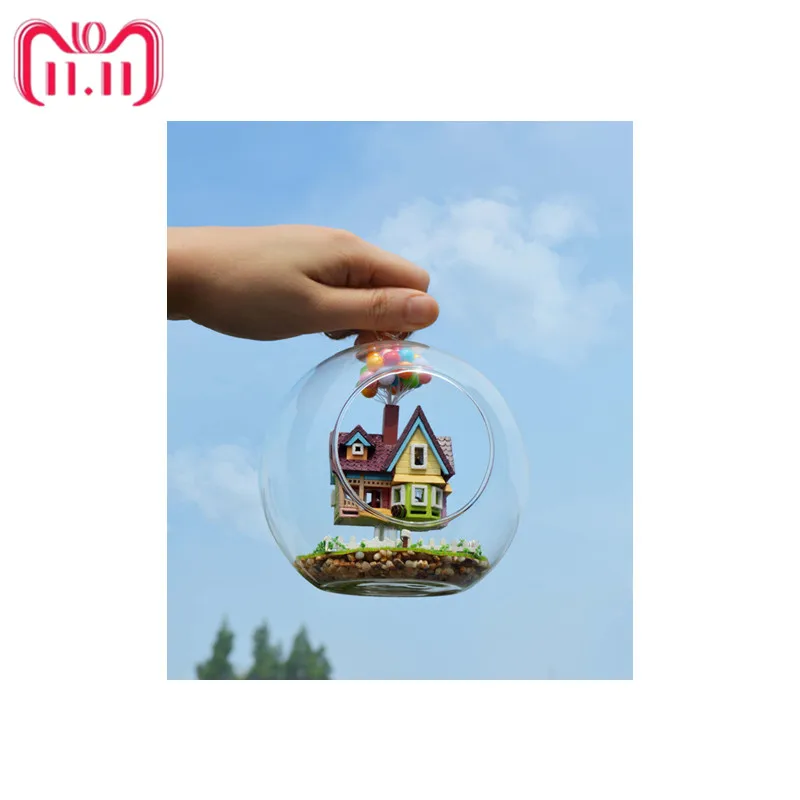 Новинка DIY Дом стеклянный шар Летающая Игрушка-домик, Pixar фильм вверх модель с миниатюрная мебель, деревянный Мини ручной работы модель подарок игрушка