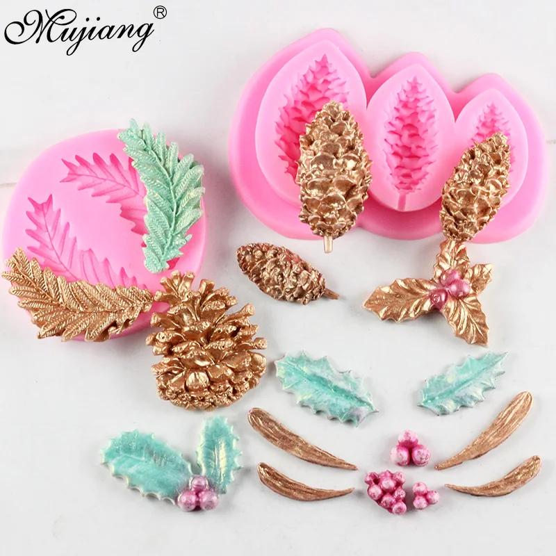 

Christmas Silicone Cake Fondant Mold Pine Cone Holly Leaf Chocolate Molds DIY Party Cake Decorating Cupcake Baking Candy Mould