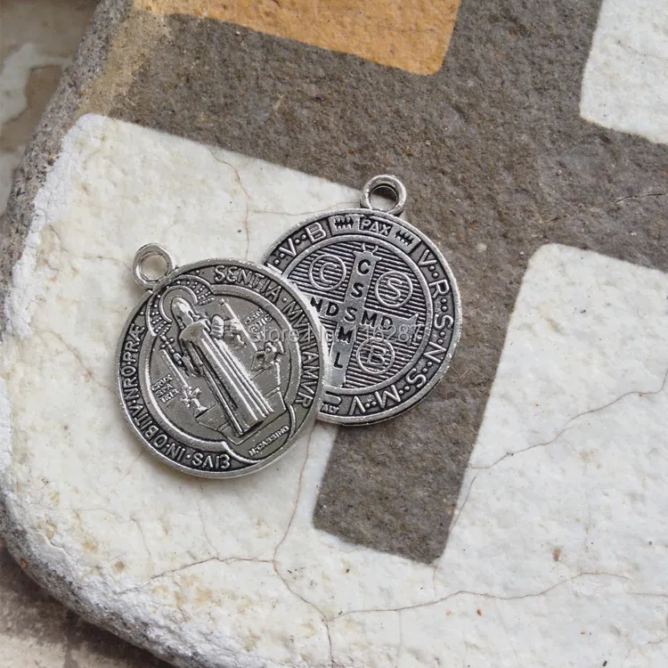 Catholic Religious Gifts antique slver plated saint St Benedict holy