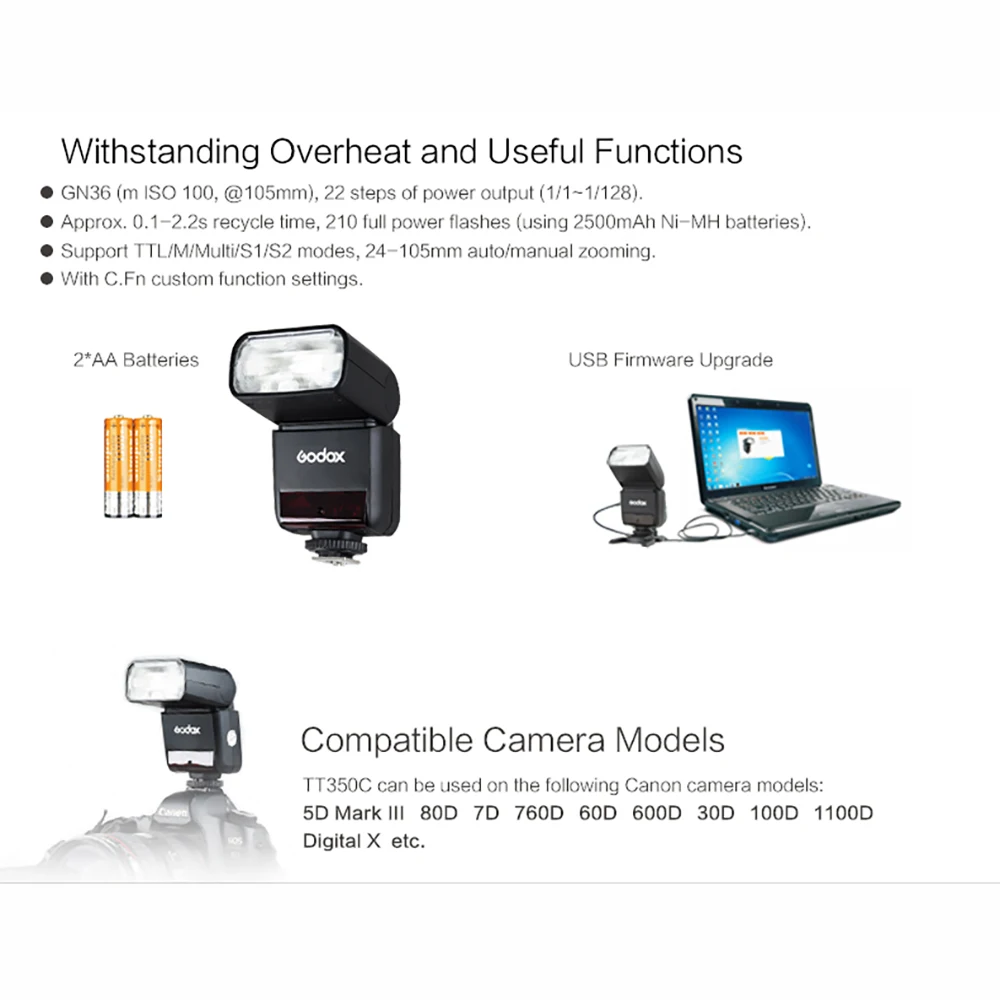 Вспышка GODOX TT350 вспышка Мини Speedlite для Canon Nikon Olympus Panasonic Sony Fujifilm Pentax