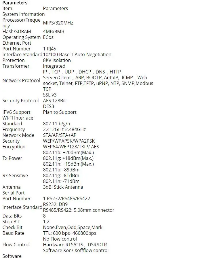 WideDC Вход 5~ 36VDC ModbusTCP/RTU обмен RS422/RS232/485 до Wi-Fi модель HF2211