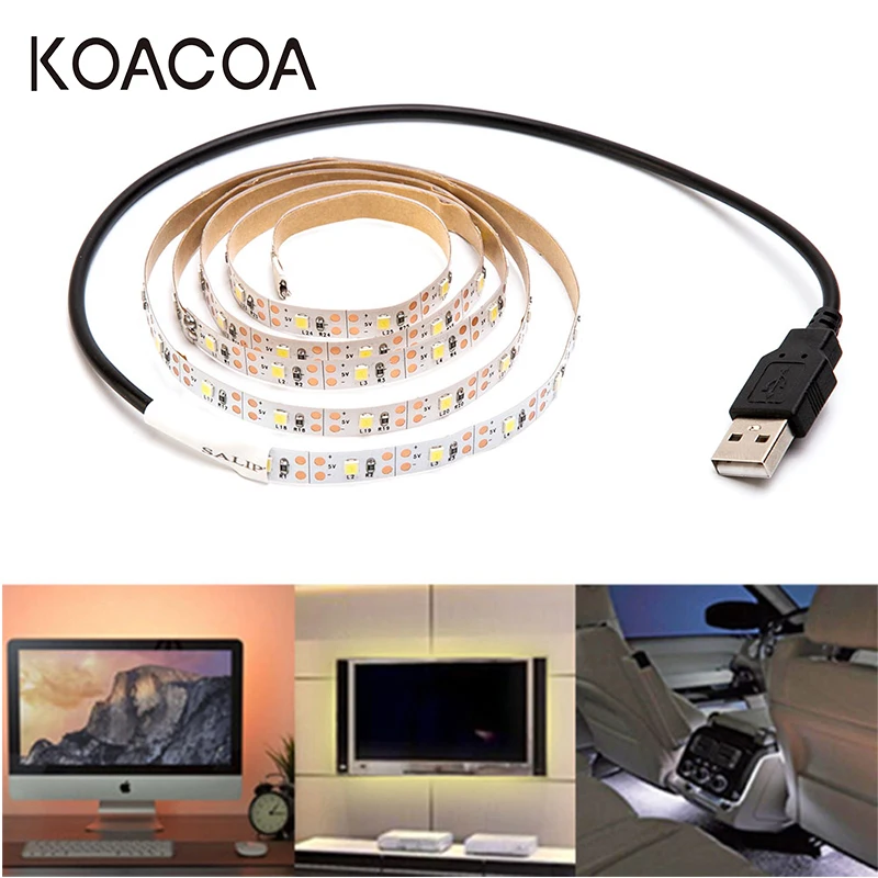 

5V USB Cable LED Strip Light TV Background Lighting Kit 1m 2m 3m 4m 5m LED 2835 SMD Strip Light Warm Cool White