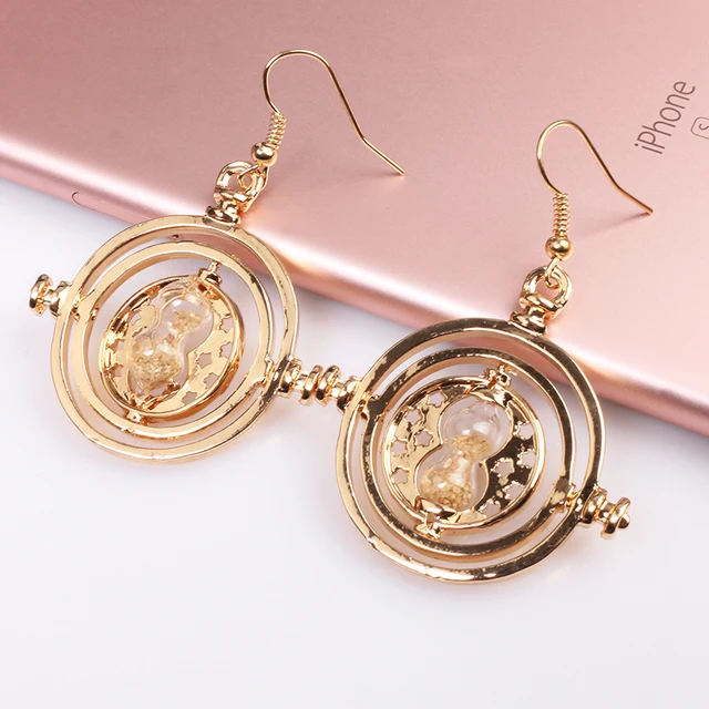 Time Turner Drop Earrings Gold Silver Hermione Granger Rotating Time Turner Drop Earrings Gold Silver Hermione Granger Rotating Spins Hourgl Unique For Women