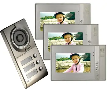 

CUSAM 7" TFT LCD Video Door Phone Two-way Intercom System 800TVL IR Camera Night Vision Unlock 1 Doorbell + 3 Monitors