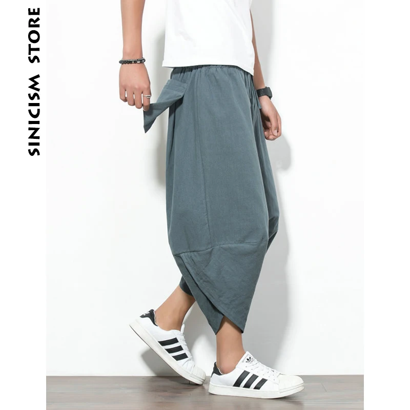 

Sinicism Store Male Boho Harem Pants Streetwear Mid Waist Loose Leisure Hip hop Pants Drawstring Men Linen Harem Harajuku Pants
