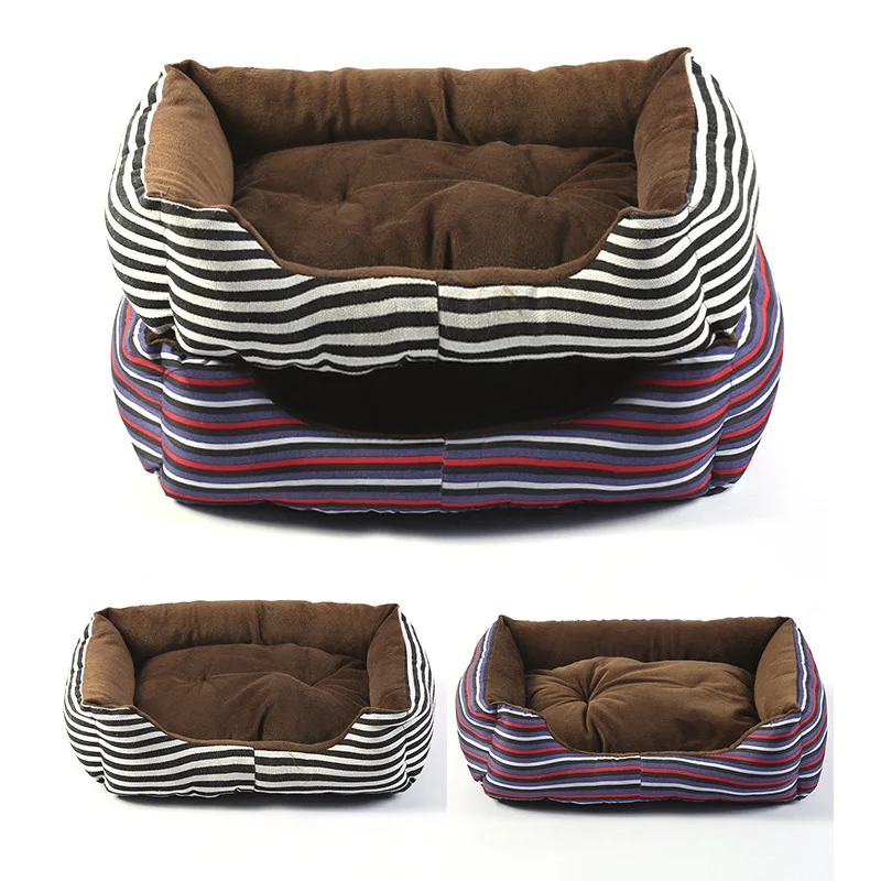 Striped Canvas Dog House Warm Washable Pet Beds Kennel Puppy Cat Nest