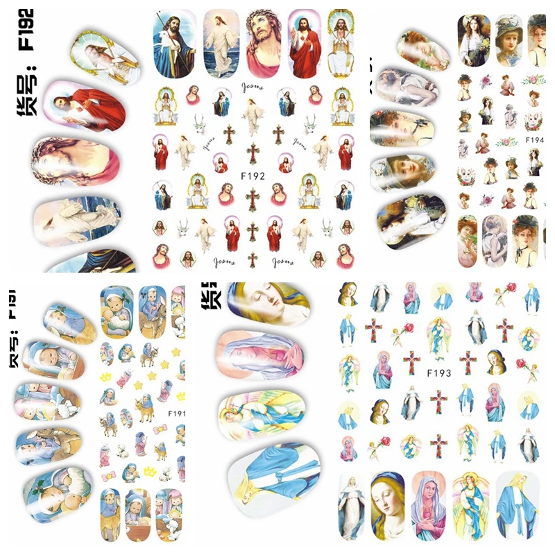 

1 Sheet 3D Jesus Christ Goddess Lady Kids Almighty God Portraits Pattern Adhesive Nail Art Stickers Decals Tips F191-194#