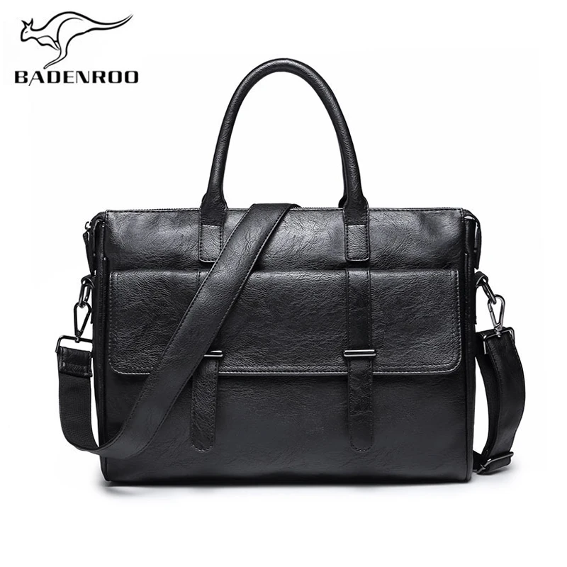 Vintage Leather Black Messenger Cross Body Business Laptop Bag Handbag for Men
