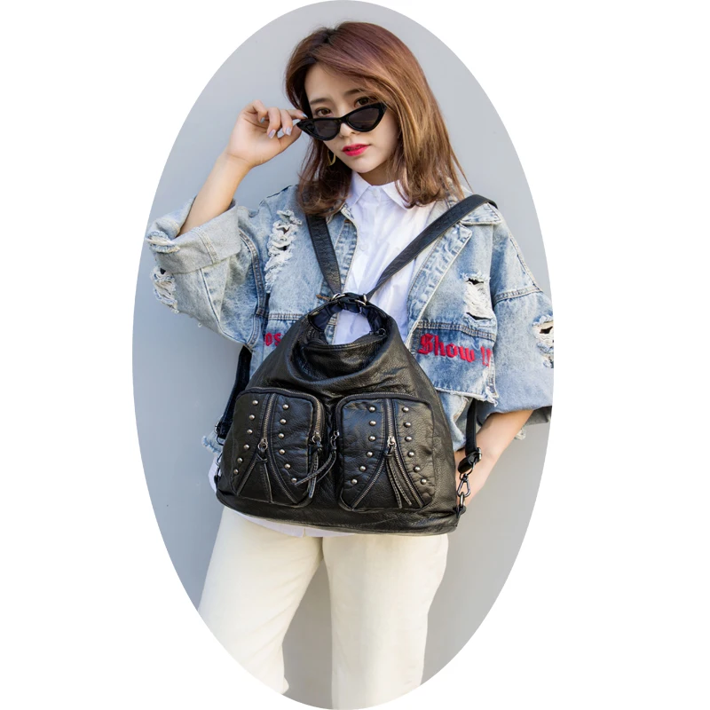 Mochila de gran volumen para mujer, bolso de día con remaches, ultraligero, personalizado