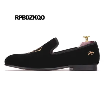 

11 Large Size High Quality Runway Prom Smoking Slippers Black Loafers 46 Embroidery British Style Brand Velvet Casual Shoes Men