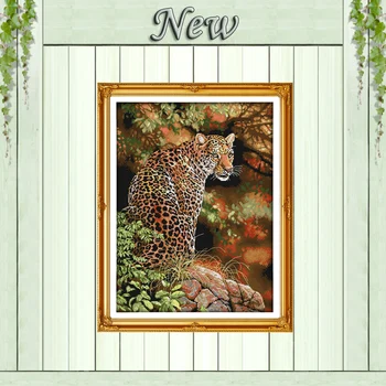 

Cheetah forest painting animal cartoon Counted Print on canvas DMC 11CT 14CT chinese Cross Stitch kits Needlework Set embroidery