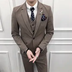 (Куртки + жилет + брюки) 2018 новый бренд высокого класса полосатый формальный деловой костюм 3 комплекта/мужской свадебное платье Жених