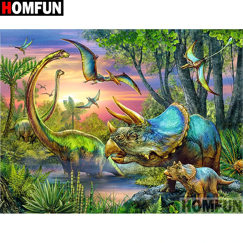 Алмазная живопись HOMFUN A01759 полноразмерная/круглая вышивка динозавр для