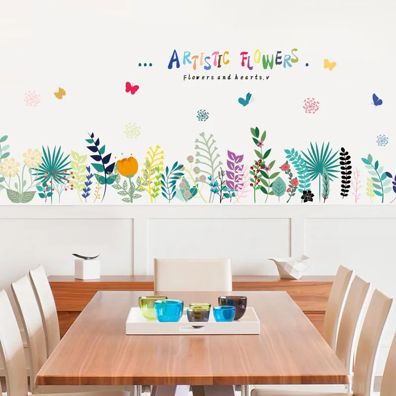 

INKANEAR Creative Beautiful Romantic Warm Hand-painted Flower Baseboard Wall Sticker for Bedroom Creative Home Decor DIY