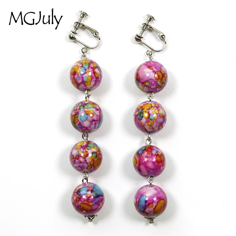 

Fashion Inkjet Ball Earrings No Hole Ear Clip Colorful Balls Clip Earrings Without Piercing Women Long Earring Jewelry CE126