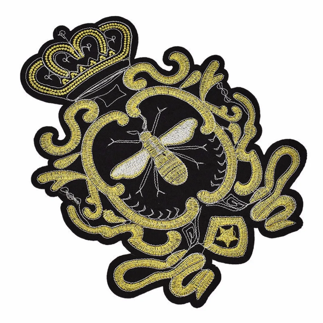 1pc DIY New Gold Sequins Crown Bee Patches Embroidery Applique Sew on Clothes Craft