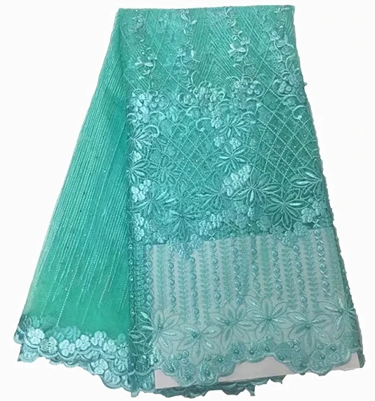 

African Tulle Lace Fabric in mint green beaded French Lace Fabric for wedding bride Mesh Lace with stones
