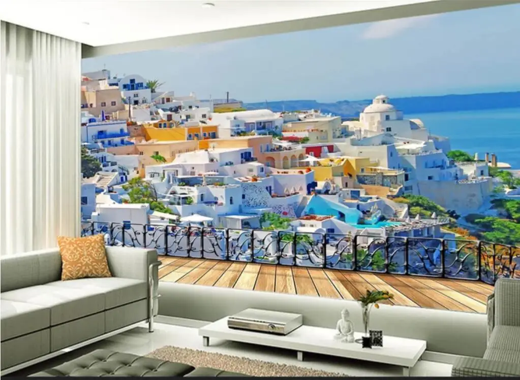 3D Эгейское море городской пейзаж настенные Бумага росписи Настенный декор Книги по искусству стены Бумага живописи фрески изготовление