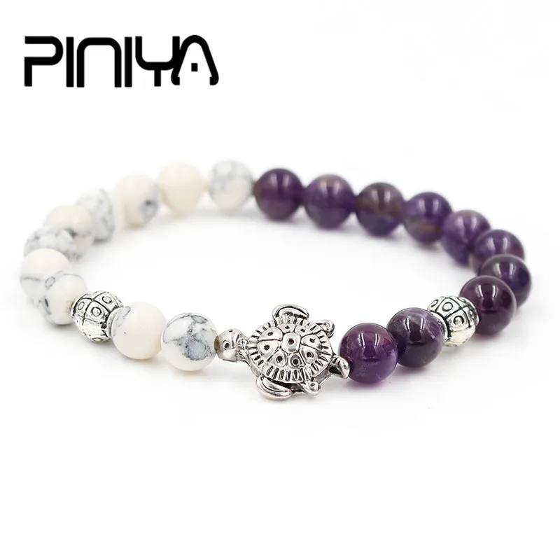 PINIYA Прямая поставка натуральный 8 мм фиолетовый камень и Белый Howlite из бисера