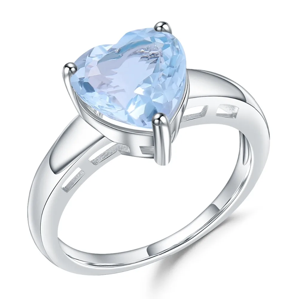 

GEM'S BALLET 925 Sterling Silver Classic Gemstone Wedding Rings 3.17Ct Natural Sky Blue Topaz Heart Rings For Women Fine Jewelry