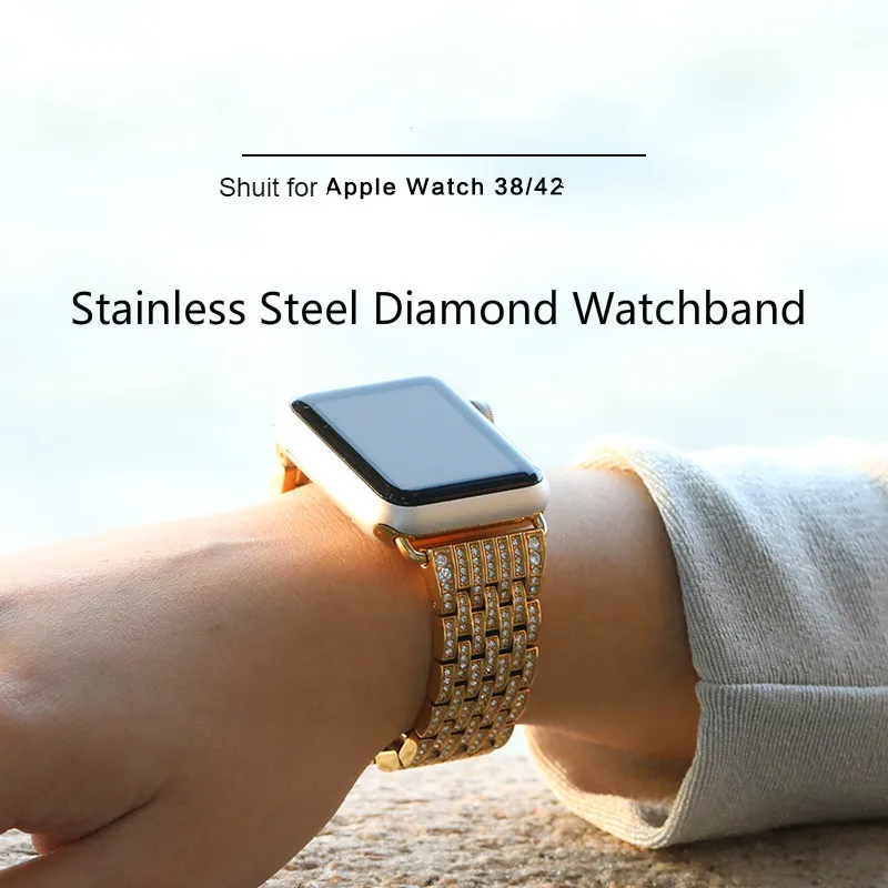 Ремешок из нержавеющей стали для Apple Watch Iwatch4/3/2 44 м/40 мм/38 мм/42 мм стразы сменная