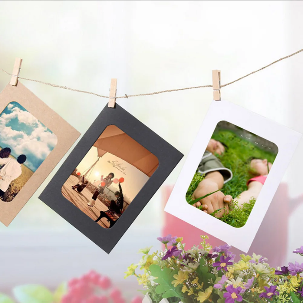 10Pcs cornice per foto in carta Kraft fai-da-te 5-7 pollici foto da parete appese cornice per foto carta Kraft con clip e corda puntelli per cabine fotografiche - immagine 4