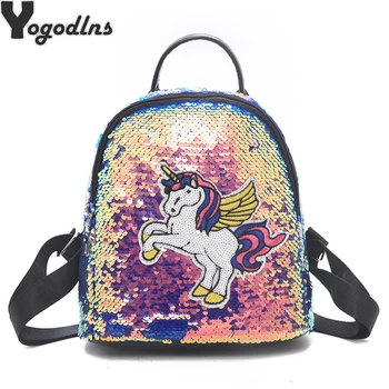 

Unicorn Backpack Women Mini Sequins PU Leather Knapsack School Bag For Teenage Girl Mochila Feminina Travel Bag Cartoon Rucksack