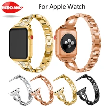 Ремешок из нержавеющей стали для Apple Watch Band Rhinestone Diamond 38 мм/42 мм металлические умные часы ремешок для iwatch Series 3 2 1