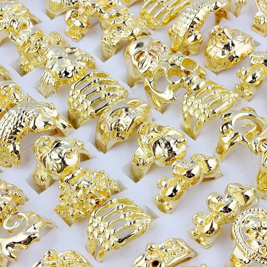 

Wholesale Bulk 20Pcs Assorted Gothic Punk Skull Head Biker Tibet Gold Alloy Finger Ring Band Men Women Party Valentine Gift