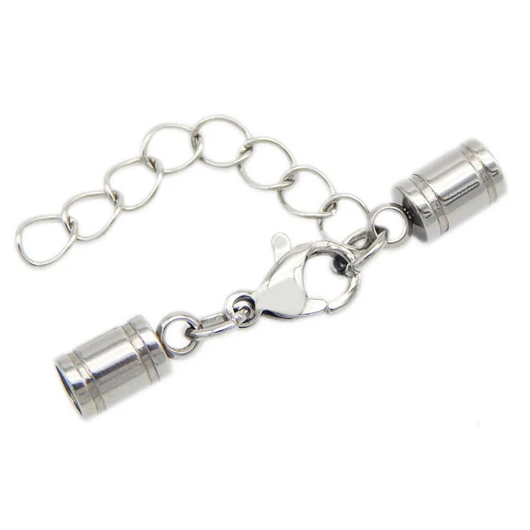 Stainless Steel Jewelry Clasps Extended Chain Connector 2 6mm Round Leather Cord Ends Cap with