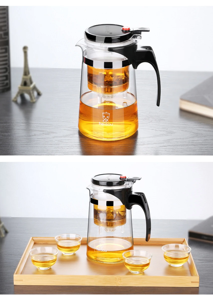 High quality Heat Resistant Glass Teapot Chinese kung fu Tea Set Puer Kettle Coffee Tea Infuser Convenient Office Tea PotA4