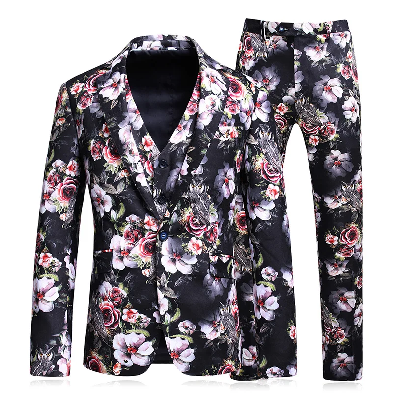 Men Floral Suits 2018 Latest Coat Pant Vest Design Mens Three Piece