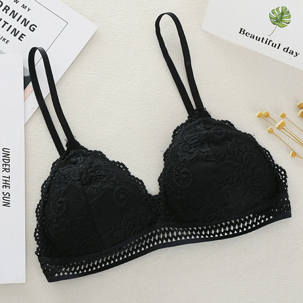 

Women Bralette Wireless Deep V French Style Lace Thin Seamless Soft Lingerie Underwear Girls Bra Triangle Cup