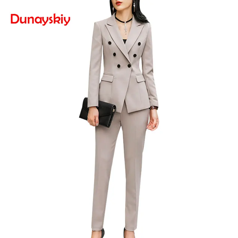 

2019 New Fashion Pants Suits Women Business Long Sleeve Blazer And Trousers Two Pieces Set Office Ladies Plus Size Work Wear